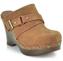 Natalee Nubuck Studded Wooden Clogs