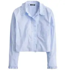 J.Crew Ruffle Trim Button Up Shirt in Cotton Poplin Light Blue Size Small NWT