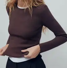 Babaton Aritzia  sculpt knit mocha brown crew neck sweater