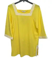Boden Dress Tunic Women's Size 14R Yellow Embroidered Beach Resort Wear‎ Comfort