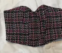 Zara Pink Black Green Tweed Bustier Top Blouse Crop NWT Size Medium