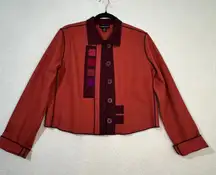 Beppa Art-to-Wear Pure Wool Cropped Abstract Jacket Contrast Stitching Size XS