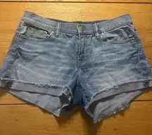 J. Crew Jean shorts indigo denim raw hem cuff medium wash 28