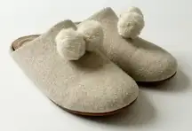 FitFlop Chrissie Cream Fuzzy Pom Pom Clogs Slippers Mule Shoes Size US 8