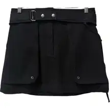 Helmut Lang Black Structured Utility Mini Skirt w/ Belted Cargo Detail Sz 4