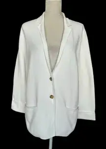 Lands’ End Knit Sweater Blazer White Women’s Size M 10-12 Casual Neutral Cotton
