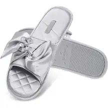 Open Toe Bow Slip On Slides Slippers Sandals Anti-Skid Rubber Sole Grey 6-6.5