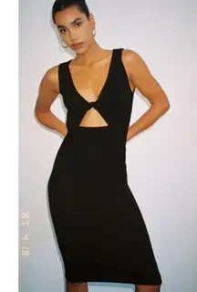 Revolve LNA Clothing Black Cut-out Stretchy Ribbed Bodycon Knee-length Dress XS