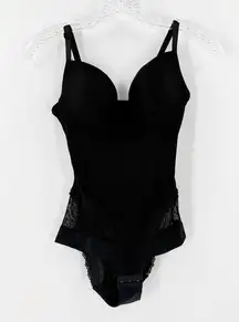 Heavenly Shapewear Black Padded Sheer Panel One Piece Bodysuit Women's Medium