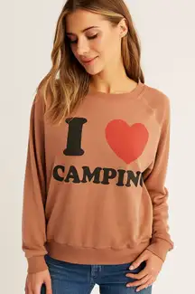Wildfox I Love Camping Burnout Baggy Beach Jumper Orange Graphic Sweatshirt M