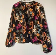 Aritzia Little Moon Blouse Medium Black Floral Orchid Top Long Puff Sleeve Boho