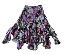 Dana Buchman Y2K Silk Asymetrical Midi Skirt Vtg Floral Print Flowy Flare Size 4