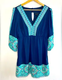 As U Wish Blue Geometric print A-line boho casual Women’s Dress Size Medium