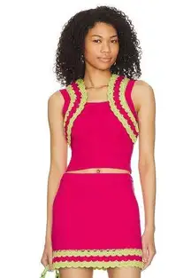 Revolve x Majorelle Jeneli Pink Sleeveless Crochet Knit Sweater Crop Top Sz XS