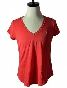 Polo Ralph Lauren Women's Coral V Neck T Shirt Logo Size L