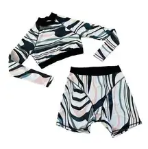 Juju Beez - Long Sleeve Rashguard and Bike Shorts in Green & White Swirl Print
