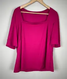 LAFAYETTE 148 Top Womens 2X Pink Knit Short Sleeve Shirt‎ Cotton Square Neck Tee