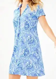 Lilly Pulitzer Sadie Polo Dress Blue Turtle UPF 50+ Preppy Resortwear Vacation