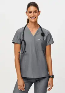 FIGS Women's Catarina One Pocket V-neck Scrub Top Graphite Grey Size XL Nursing
