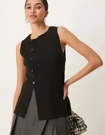 ASOS Black Knit Asymmetrical Sleeveless Button Top