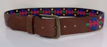Free People High Summer Embroidered Leather Belt Brown Sz 32 EUC