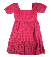La Blanca Dress Womens Large Pink Eyelet Short Puff Sleeve Pockets Boho Square‎