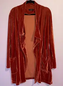 Amaryllis Burnt Orange Velvet Cardigan L Open Front Longline Whimsigoth Boho