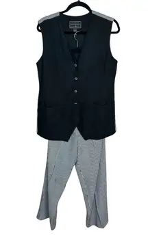 Vintage Express Black and White Striped Women's Pantsuit with Button-Up Vest