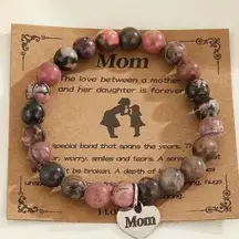 Mom Bracelet with Card - Pink Zebra Jasper