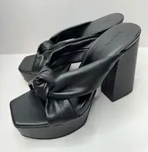 Platform Sandals Size 8.5 Black Square Open Toe Knotted Heels