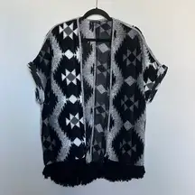 American Eagle Aztec Black & Grey Geometric Print Poncho