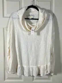 Anthropologie Cream Ruffle Hem Hoodie