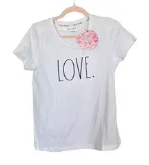 NWT RAE DUNN Love Black Lettering Short Sleeve White T-Shirt Women’s Small