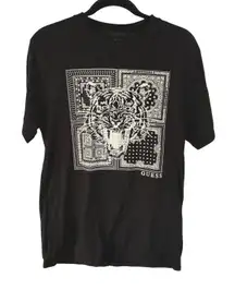 Guess Black Rhinestone T-Shirt Bedazzled Tiger McBling Graphic Baby Tee Medium