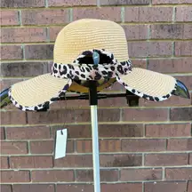 Vince Camuto Straw Backless Floppy Framer Sun Hat Leopard Cheetah Trim New Beach