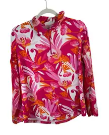 IbKul Long Sleeve 1/4 Zip Shirt Pink Floral Vented Mesh Golf UPF 50+ Womens Larg
