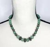 Beaded Jade Sterling Silver 925 Necklace Green 18”