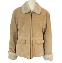 Wilsons Leather Maxima Tan Suede Jacket Shearling Faux Fur Lined Womens XL