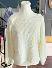 Anthropologie Sweater Cropped Oversized Boxy Ribbed Cream Boho Whimsical Large‎