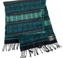Johnstons of Elgin Lambswool Scarf Blue Green Black Stripe