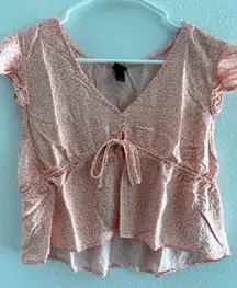 Wide Fable Top Womens Large Pink‎ Cropped Tie Floral Boho Prairie Festival