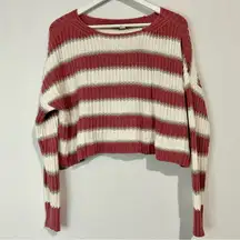 American Eagle Women’s Long Sleeve Striped Sweater Pink & White Size Small FLAW