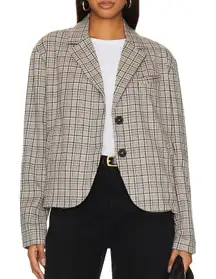 Free People We the Free Cali Oversized Plaid Blazer in Neutral Combo XL NWOT