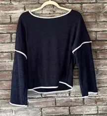 Shein – Navy Long Sleeve Knit Top – Women's Small – Contrast Trim