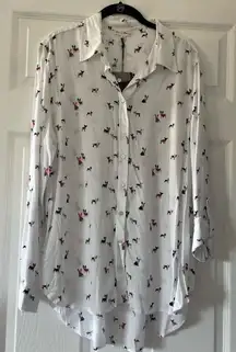 Jane‎ and Delancey Blouse Boston Terrier Frenchie Dog Print Button Down Shirt