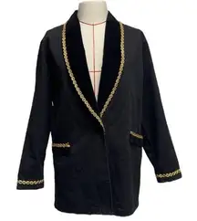 Vintage Contempo Casuals Black 1 Button Blazer, velvet & gold trim size small