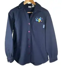 Looney Tunes Tweety Bird Fleece‎ Shirt Jacket Womens Small Embroidered Cartoon