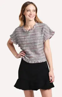 CUPCAKES AND CASHMERE TAHLIA TWEED TOP Medium Multi Color Knit Frayed Barbiecore