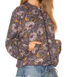 Free People Jacket Womens S Black Purple Floral Soft Balloon Sleeve Boho Cottage