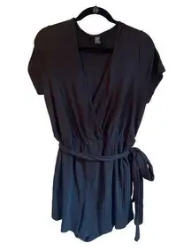 Shein Curve Black Ribbed Wrap Romper With Tie Waist 1XL